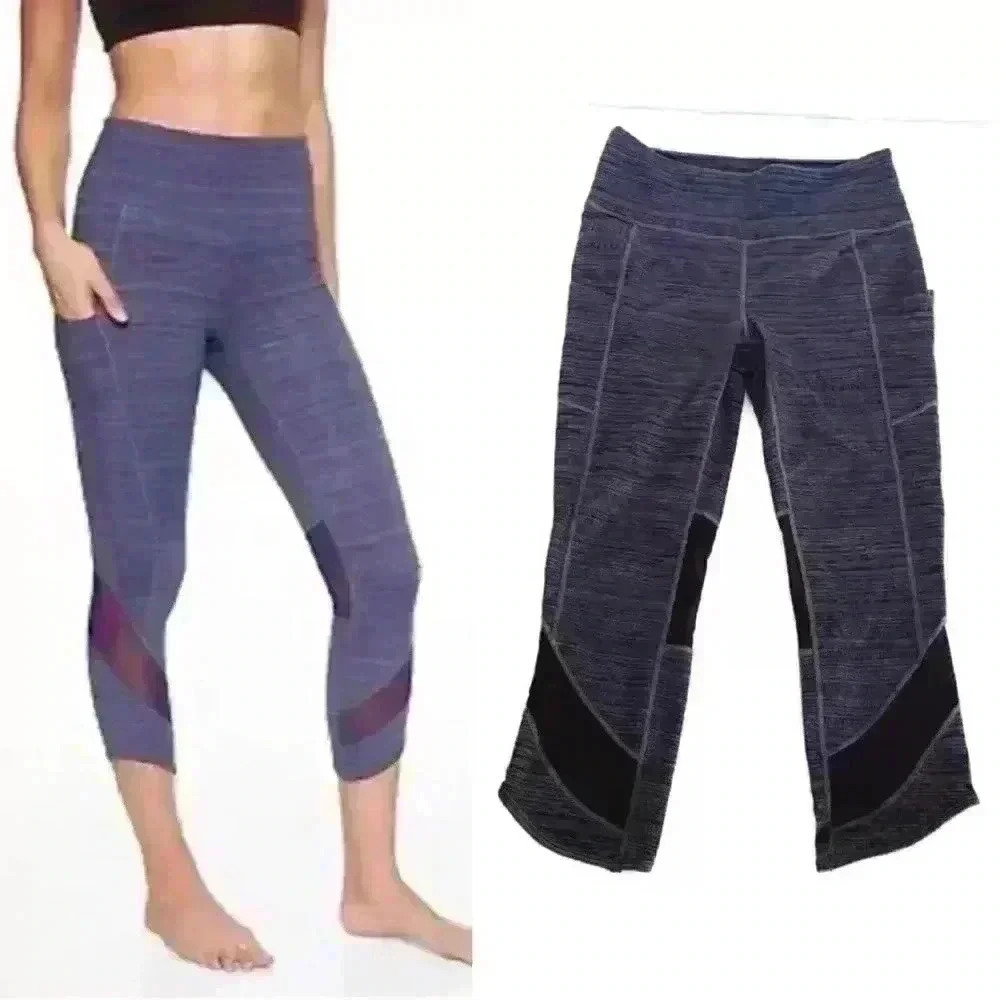 ATHLETA High Rise Capri Legging Blue Jacquard Mesh